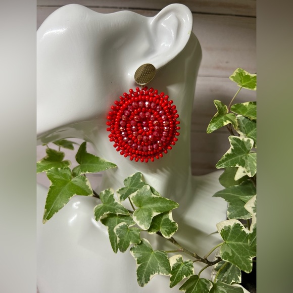 Red Boho Chic Dangle Earrings - Trendy Beaded Dangle Earrings for woman - Picture 5 of 8